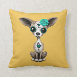 Cojín Decorativo Día azul del perrito muerto de la chihuahua del
