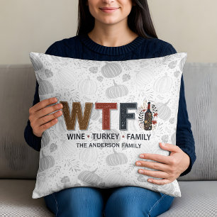 Cojín Decorativo Día de Acción de Gracias con Pavo de Vino WTF Dive