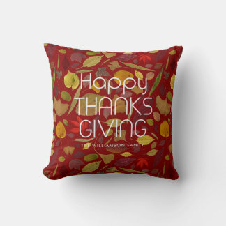 Cojín Decorativo Día de Acción de Gracias Feliz Hojas de Otoño Rojo