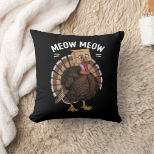 Cojín Decorativo Día de Acción de Gracias Pavo Divertido Gato Maull