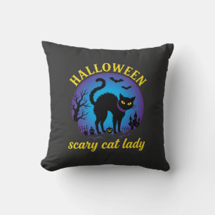 Cojín Decorativo Día de Brujas Gato Negro Señora de Gatos Espantoso