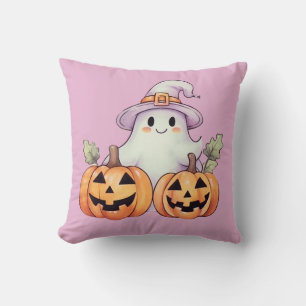 Cojín Decorativo Día de Brujas Morado Fantasmas y Jack-O' Lanterns