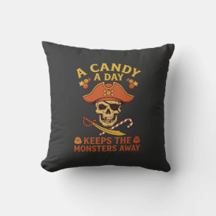 Cojín Decorativo Día de Dulces Pirata de Halloween Calavera Bastón