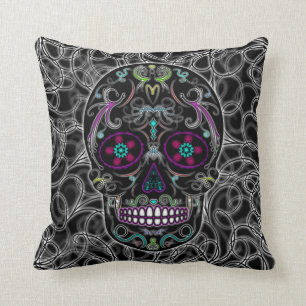 Cojín Decorativo Día de la Calavera del Azúcar Muerta - Negro col