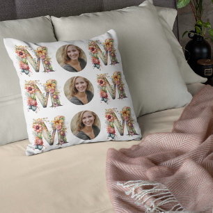 Cojín Decorativo Día de la Madre de flores MOM personalizado