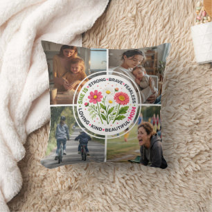 Cojín Decorativo Día de la Madre Floral Moderno Multi-Foto Personal