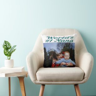 Cojín Decorativo Día de la Madre fotográfico de texto verde de Nana