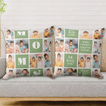 Cojín Decorativo Día de la madre MOM Collage de fotos verde moderno<br><div class="desc">Presentamos el regalo perfecto para la mejor MOM de la historia - una almohada de collage fotográfico personalizada! Esta almohada elegante y moderna ofrece espacio para 12 imágenes especiales, MOM audaz en un diseño de bloques de color, creando un regalo único y sentimental que cualquier madre adoraría. Con los espacios...</div>