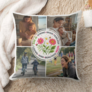 Cojín Decorativo Día de las Madres Moderno Floral Multi-Foto Person