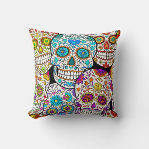 Cojín Decorativo Día de los Muertos: Vibrantes patrones mexicanos.