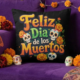 Cojín Decorativo Día de Muertos Caramelos Coloridos Calaveras Marig