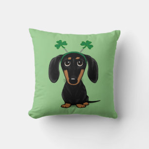 Cojín Decorativo Día de San Patricio Divertido Perro Dachshund Tréb