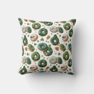 Cojín Decorativo Día de San Patricio Donut y Trébol de Acuarela