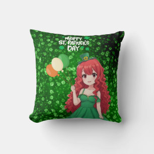 Cojín Decorativo día de San Patricio linda, muchacha anime irlandes