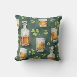 Cojín Decorativo Día de San Patricio Patrón de Whisky y Tréboles