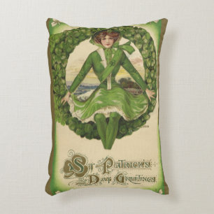 Cojín Decorativo Día de San Patricio vintage, corona con muchacha i