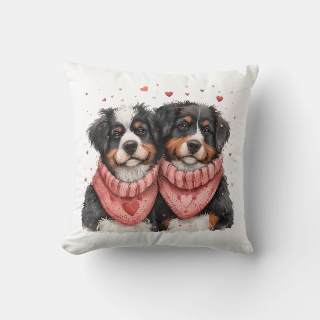 Cojín Decorativo Día de San Valentín Bernese Mountain Dogs (Anverso)