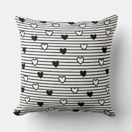 Cojín Decorativo Día de San Valentín Corazones Black White Stripes 