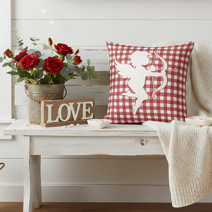Cojín Decorativo Día de San Valentín Cuadros de Gingham Rojo y Blan