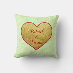 Cojín Decorativo Día de San Valentín de amor del corazón rojo verde