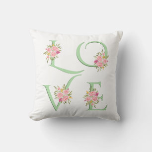 Cojín Decorativo Día de San Valentín de tipografía de amor floral v