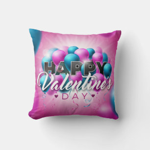 Cojín Decorativo Día de San Valentín Globo Rosa y Azul Romántico