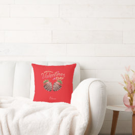 Cojín Decorativo Día de San Valentín Personalizado de Fresa Dulce