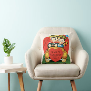 Cojín Decorativo Día de San Valentín Retro, Niño y Niña Vintage en