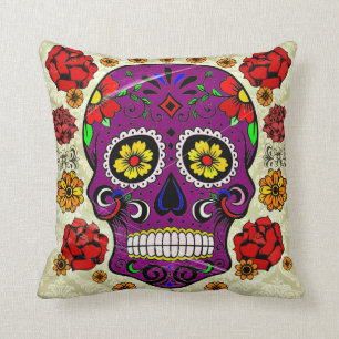 Cojín Decorativo Día del cráneo púrpura del azúcar de la almoha