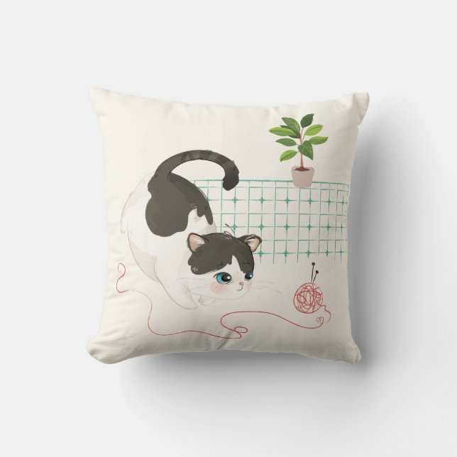 Cojín Decorativo Día del gato - Yarn rojo (Anverso)