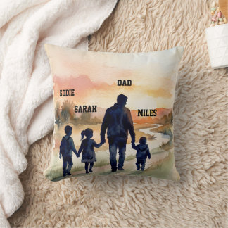 Cojín Decorativo Día del Padre Acuarela Familia Atardecer