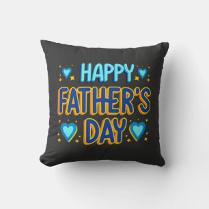 Cojín Decorativo Día del Padre Tipografía de Corazón Azul y Dorado