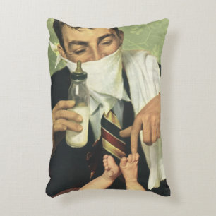 Cojín Decorativo Día del Padre vintage, papá dando biberón a bebé