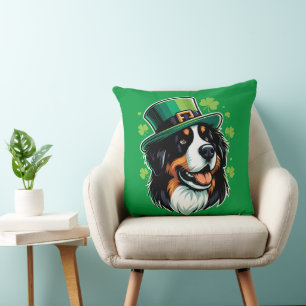 Cojín Decorativo Día del Perro Bernés Irlandés Leprechaun Gorra St 
