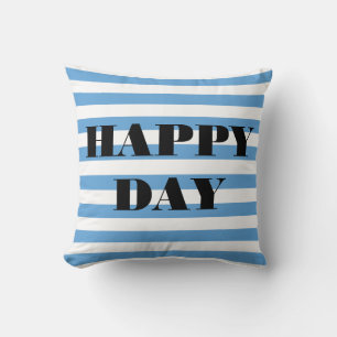 Cojín Decorativo Día Feliz Azul Y Blanco Rayado