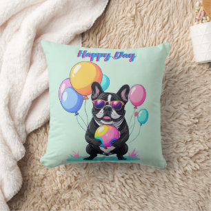 Cojín Decorativo Día Feliz de Bulldog Francés