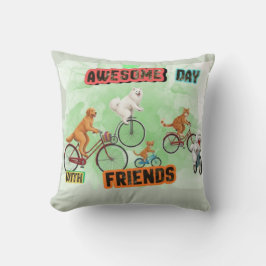 Cojín Decorativo Día increíble con amigos - Perros y gatos en bicic