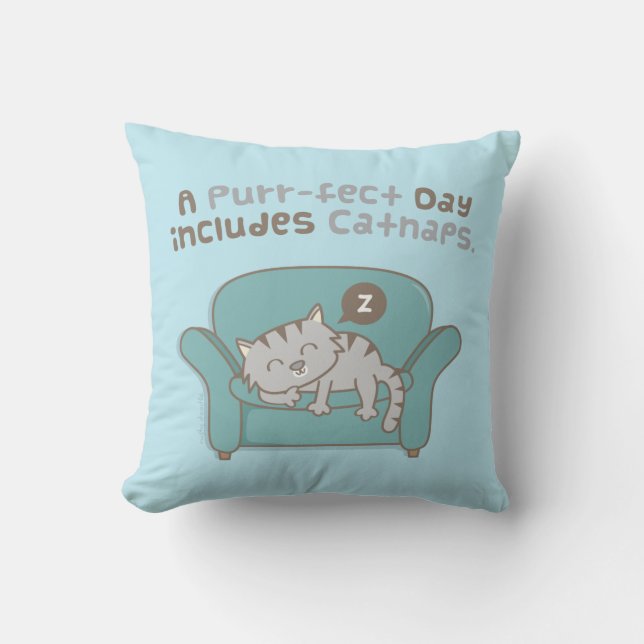 Cojín Decorativo Día Perfecto con Siestas de Gato Humor de Pun de G (Anverso)