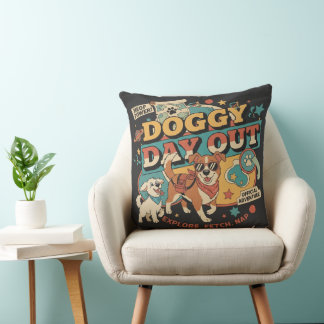 Cojín Decorativo Día Retro con Perrito - Estética Vintage para Aman