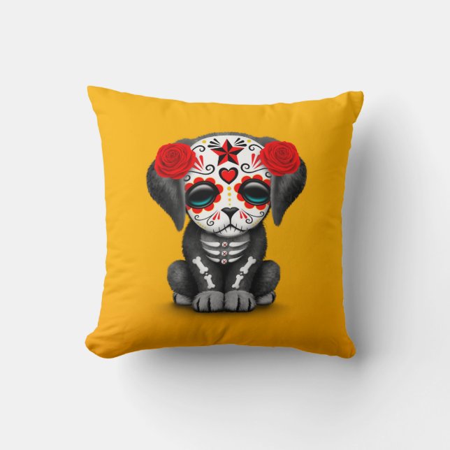 Cojín Decorativo Día rojo lindo del amarillo muerto del perro de (Anverso)