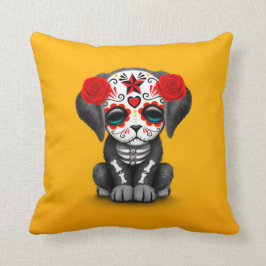 Cojín Decorativo Día rojo lindo del amarillo muerto del perro de