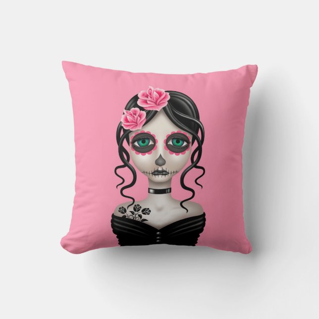 Cojín Decorativo Día triste del chica muerto en rosa (Anverso)