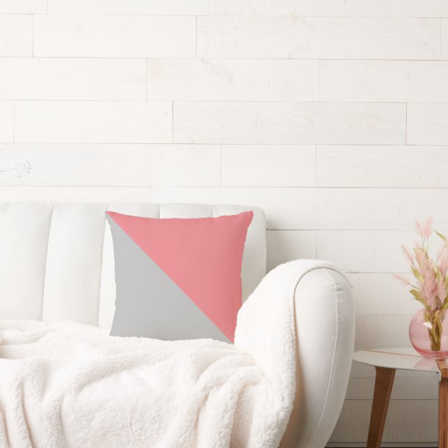 Cojín Decorativo Diagonal de dos tonos rosa polvoriento y gris (Sofá)