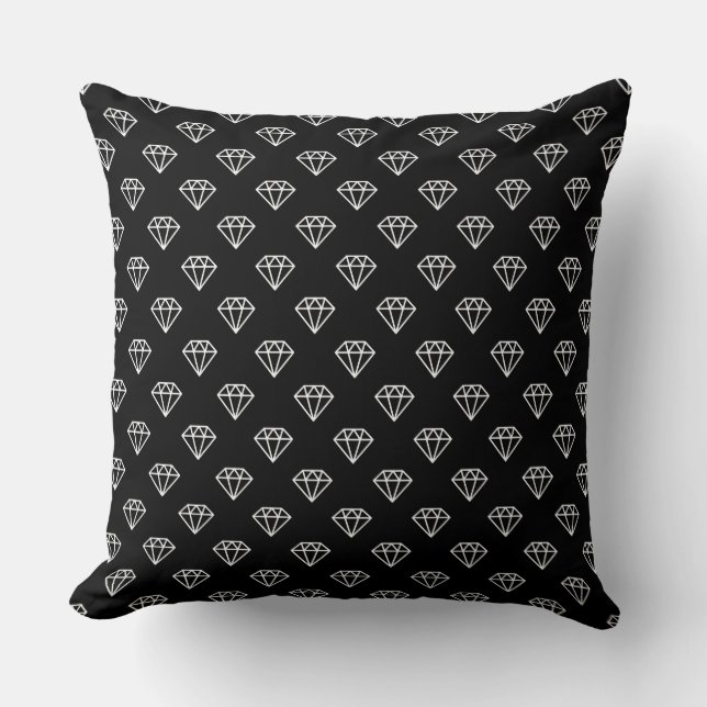 Cojín Decorativo Diamante - Blanco sobre negro (Anverso)