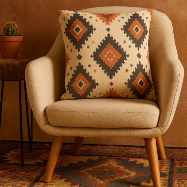 Cojín Decorativo Diamante de Terracota y Carbón del Suroeste (southwestern diamond pattern throw pillow)