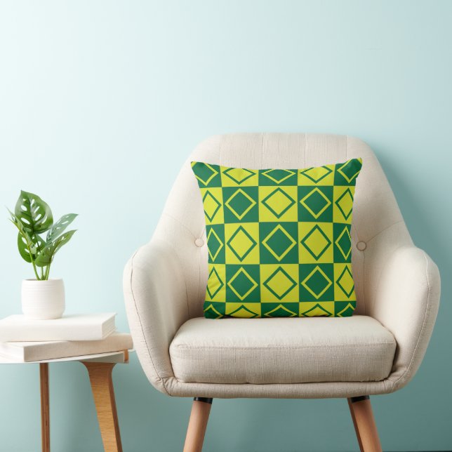 Cojín Decorativo Diamante Geométrico de Cuadrado Verde  (Silla)