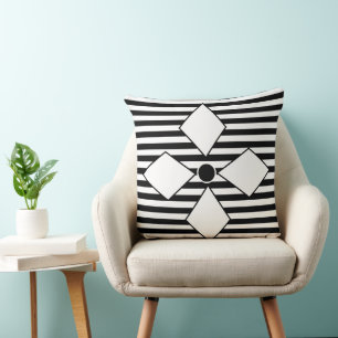 Cojín Decorativo Diamante Geométrico Negro Blanco Rayas Geométricas