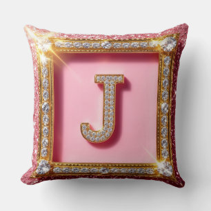 Cojín Decorativo Diamante Inicial J Purpurina Dorada Marco Monogram