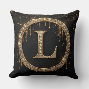 Cojín Decorativo Diamante Inicial Personal Oro Letra L Monograma
