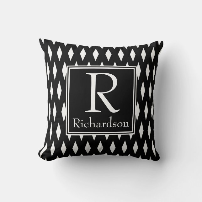 Cojín Decorativo Diamante Negro Monogramado (Anverso)